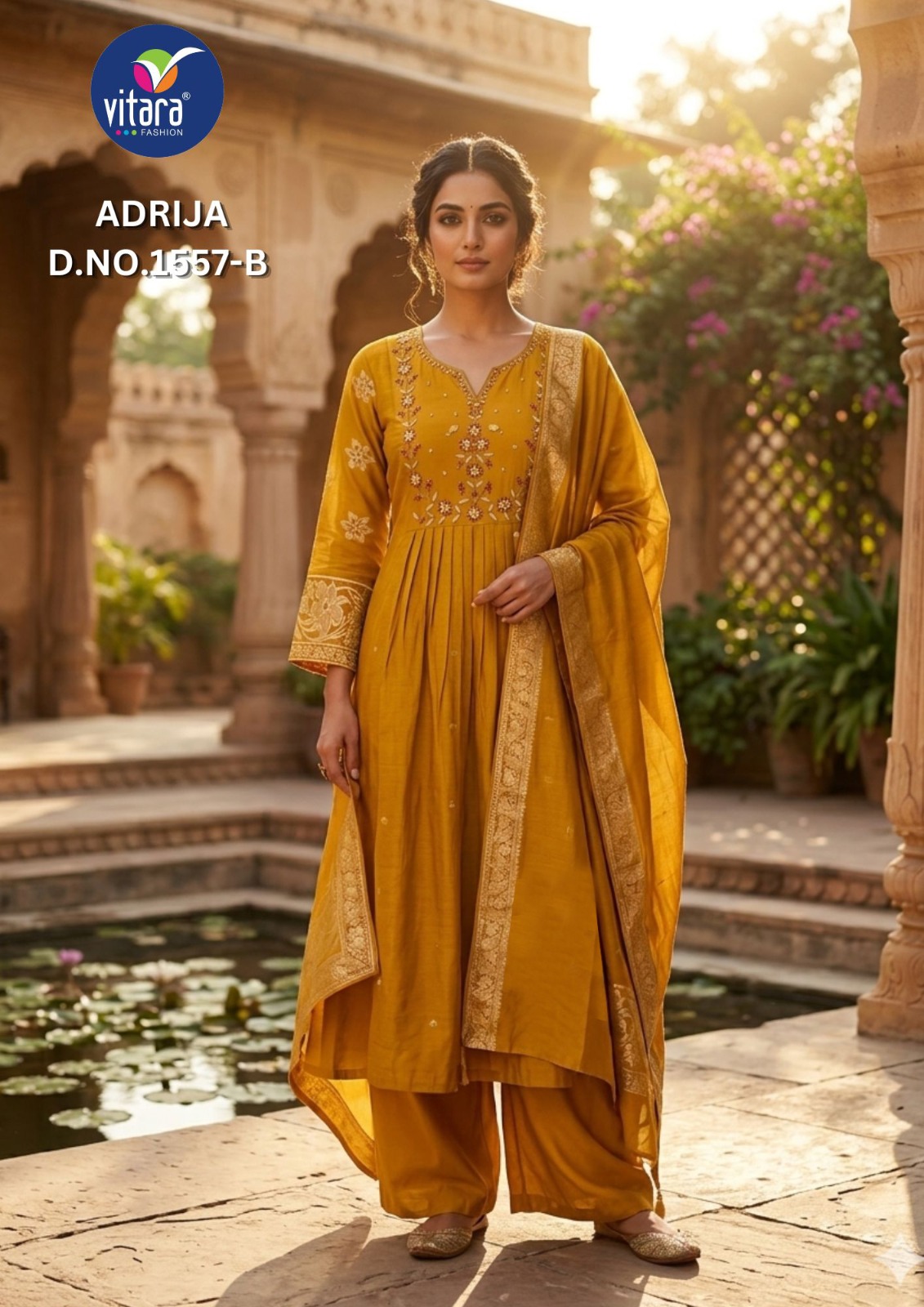 Vitara Adrija Kurti Set Mul Chanderi Jacquard Handwork Collection — Wholesale Readymade Suit, Vitara Fashion wholesale from Surat — view 3