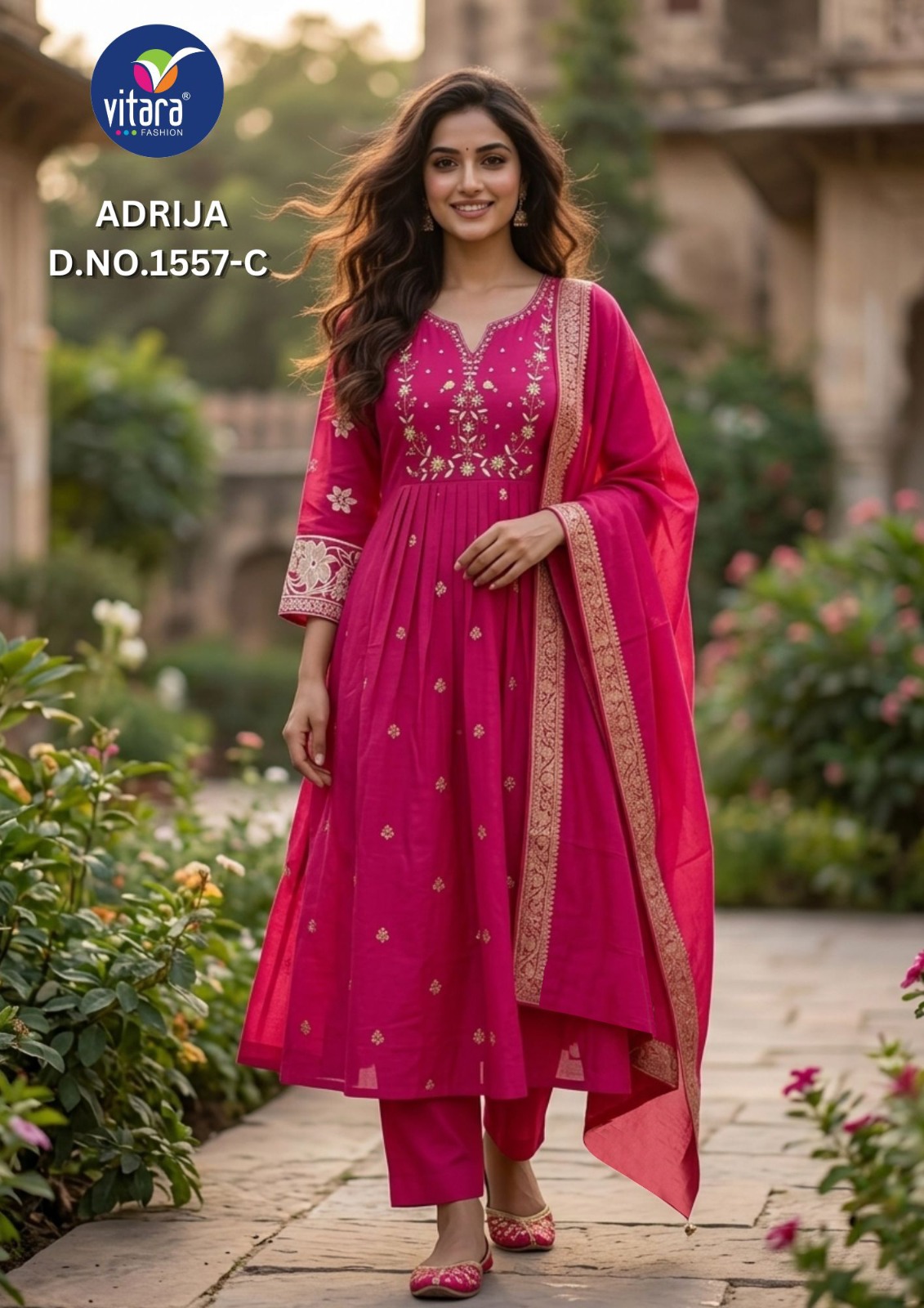 Vitara Adrija Kurti Set Mul Chanderi Jacquard Handwork Collection — Wholesale Readymade Suit, Vitara Fashion wholesale from Surat — view 2