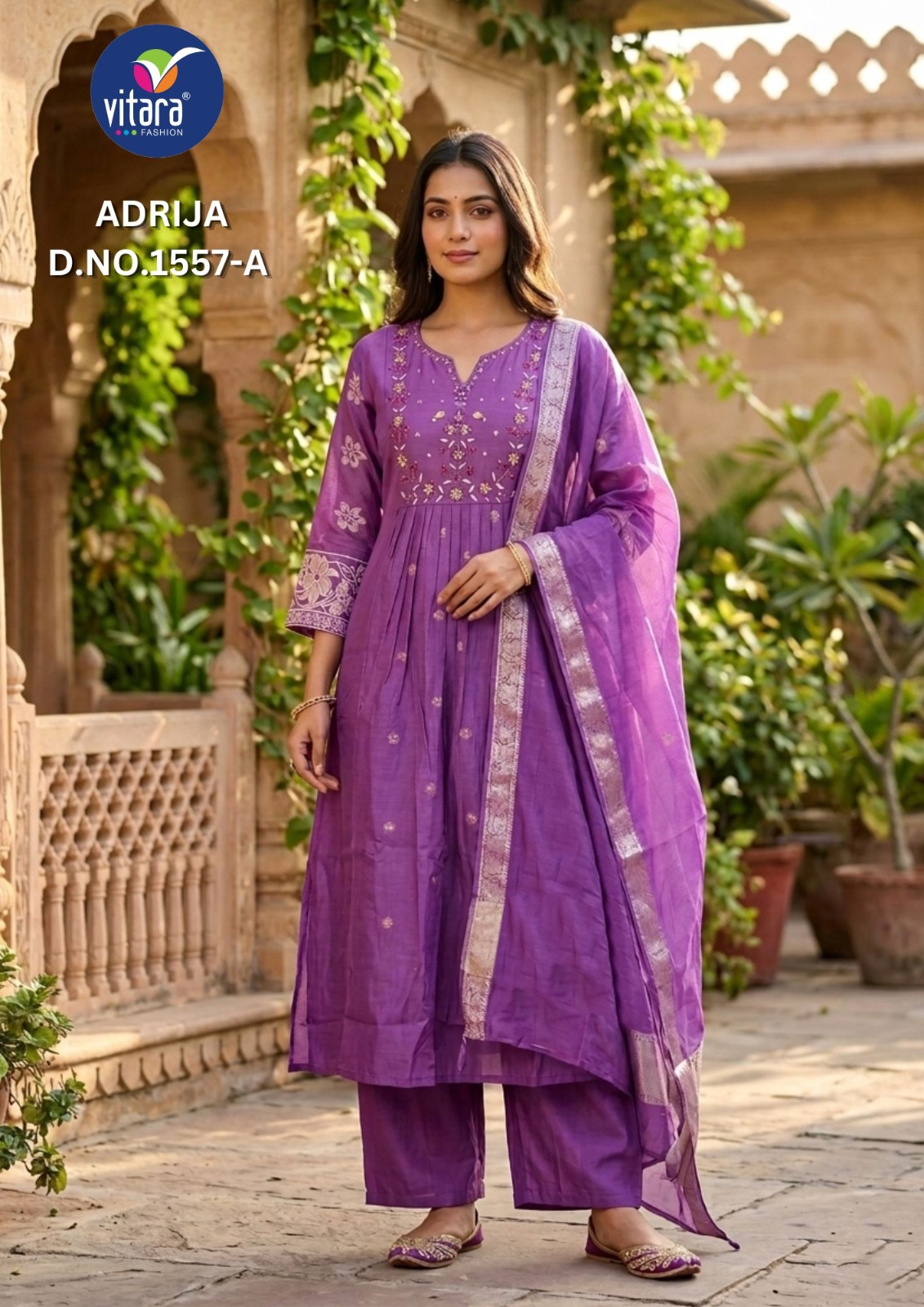 Vitara Adrija Kurti Set Mul Chanderi Jacquard Handwork Collection — Wholesale Readymade Suit, Vitara Fashion wholesale from Surat — view 6