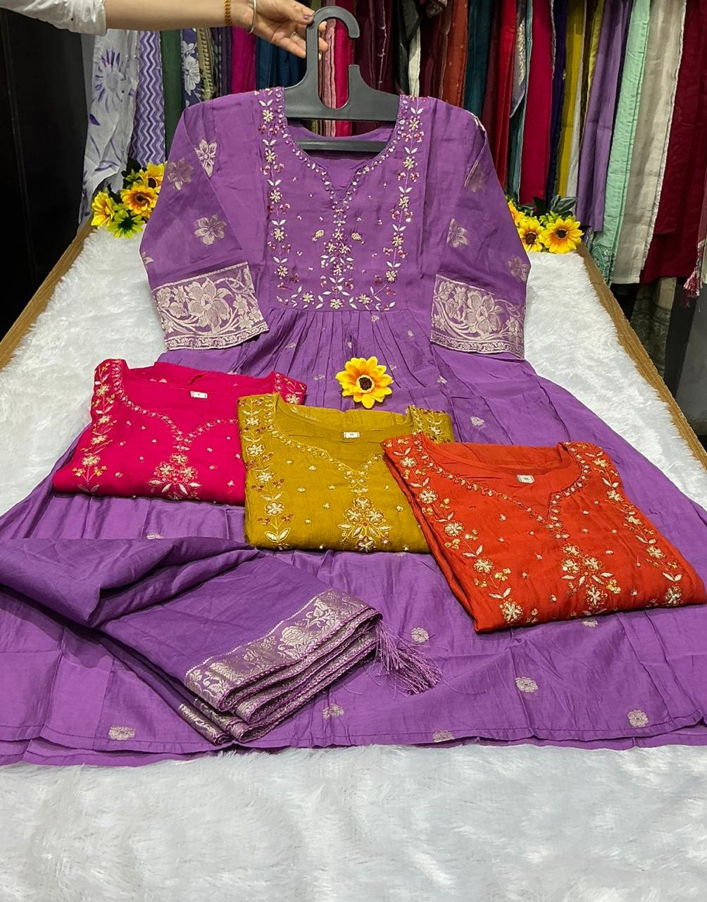 Vitara Adrija Kurti Set Mul Chanderi Jacquard Handwork Collection — Wholesale Readymade Suit, Vitara Fashion wholesale from Surat — view 5
