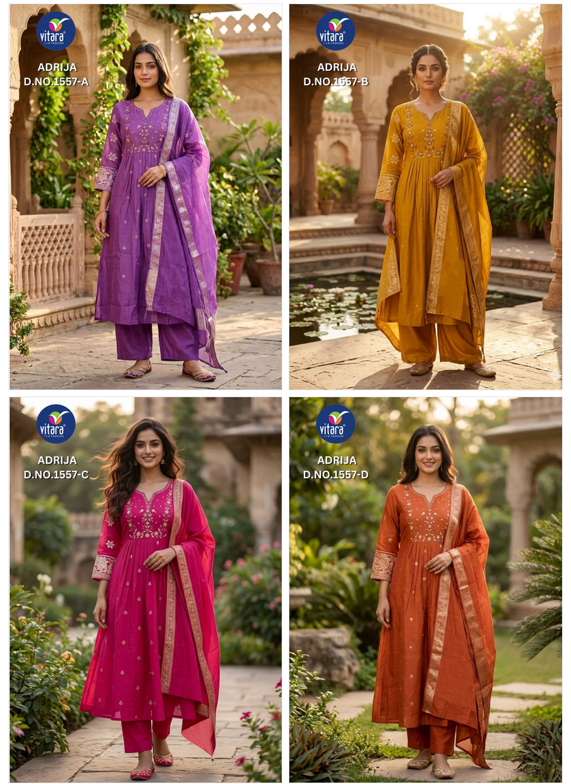 Vitara Adrija Kurti Set Mul Chanderi Jacquard Handwork Collection — Wholesale Readymade Suit, Vitara Fashion wholesale from Surat — view 4