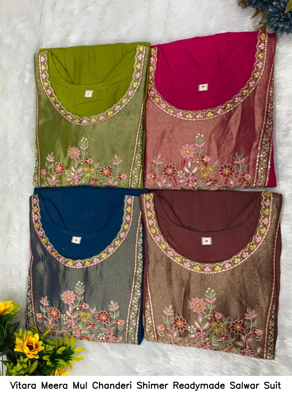 Vitara Meera Mul Chanderi Shimer Readymade Salwar Suit — Wholesale Kurti With Bottom Dupatta, Vitara Fashion wholesale from Surat - Gallery Image 3