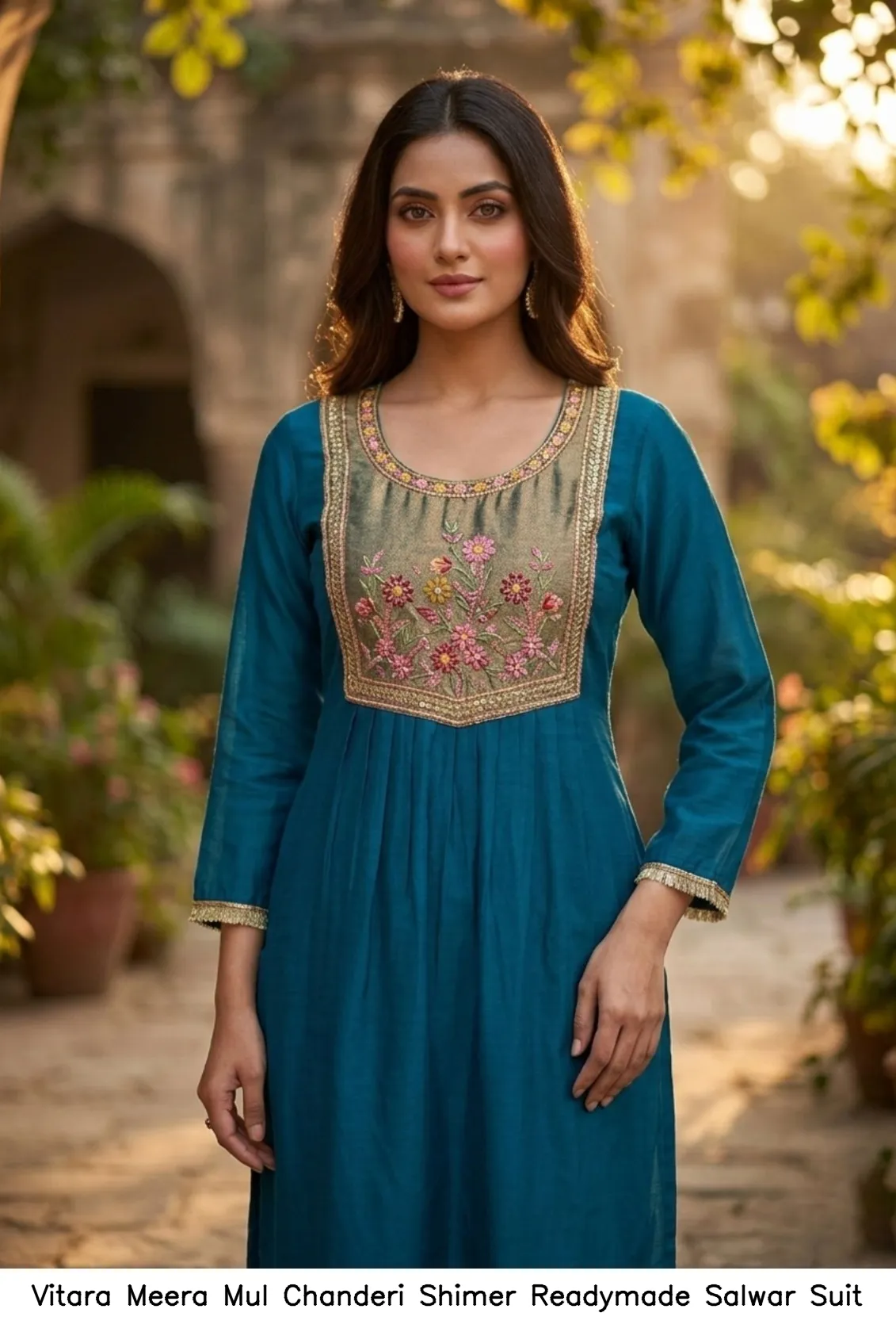 Vitara Meera Mul Chanderi Shimer Readymade Salwar Suit — Wholesale Kurti With Bottom Dupatta, Vitara Fashion wholesale from Surat - Gallery Image 4