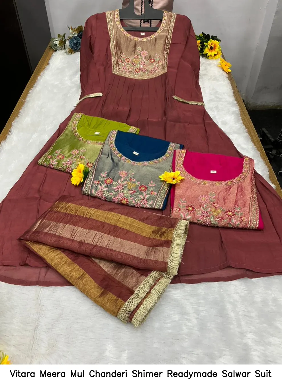 Vitara Meera Mul Chanderi Shimer Readymade Salwar Suit — Wholesale Kurti With Bottom Dupatta, Vitara Fashion wholesale from Surat - Gallery Image 5