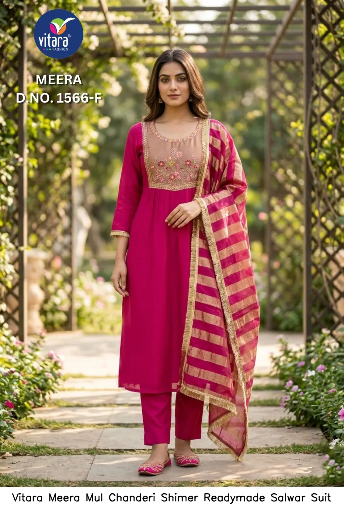Vitara Meera Mul Chanderi Shimer Readymade Salwar Suit — Wholesale Kurti With Bottom Dupatta, Vitara Fashion wholesale from Surat - Gallery Image 7