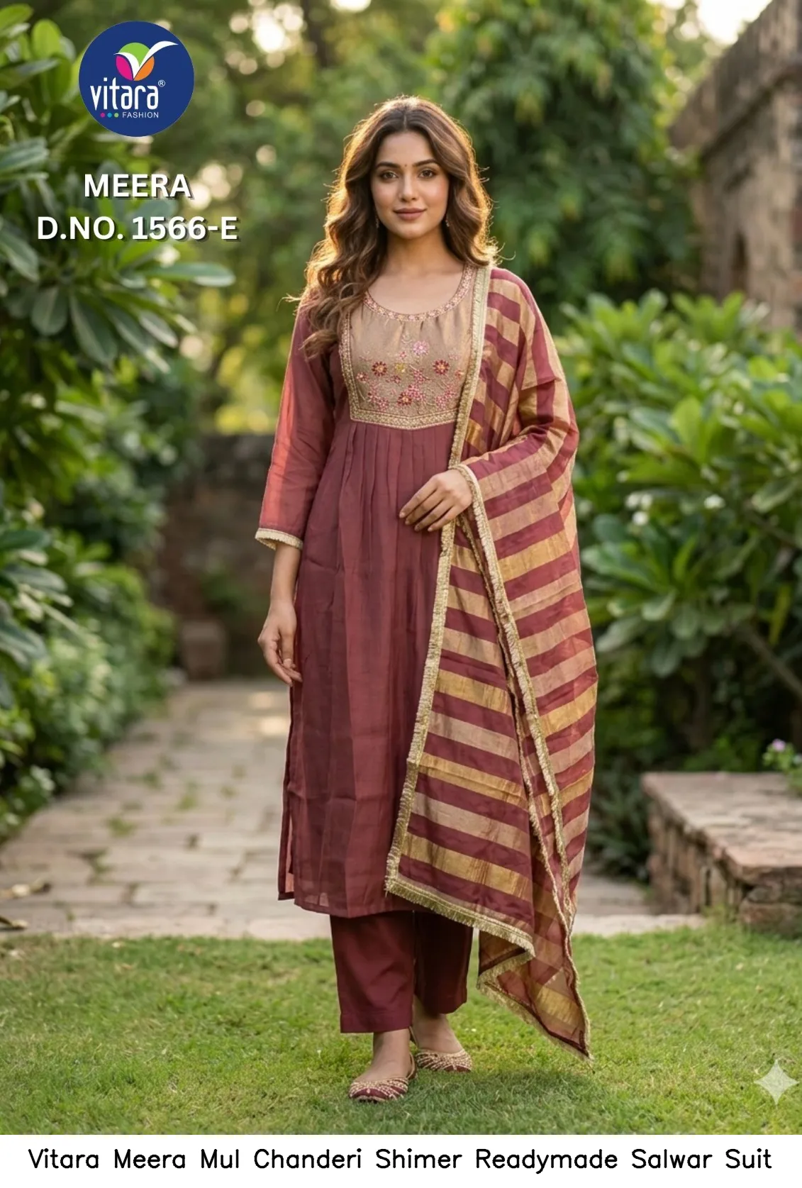 Vitara Meera Mul Chanderi Shimer Readymade Salwar  Suit — Wholesale Kurti With Bottom Dupatta, Vitara Fashion wholesale from Surat — view 8