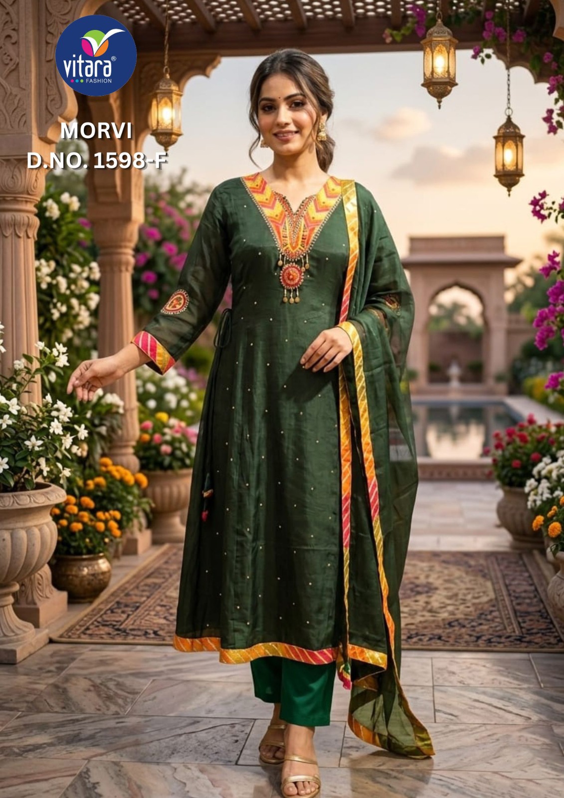 Vitara Morvi Kurti Set Mul Chanderi Embroidered Collection — Wholesale Readymade Suit, Vitara Fashion wholesale from Surat — view 4
