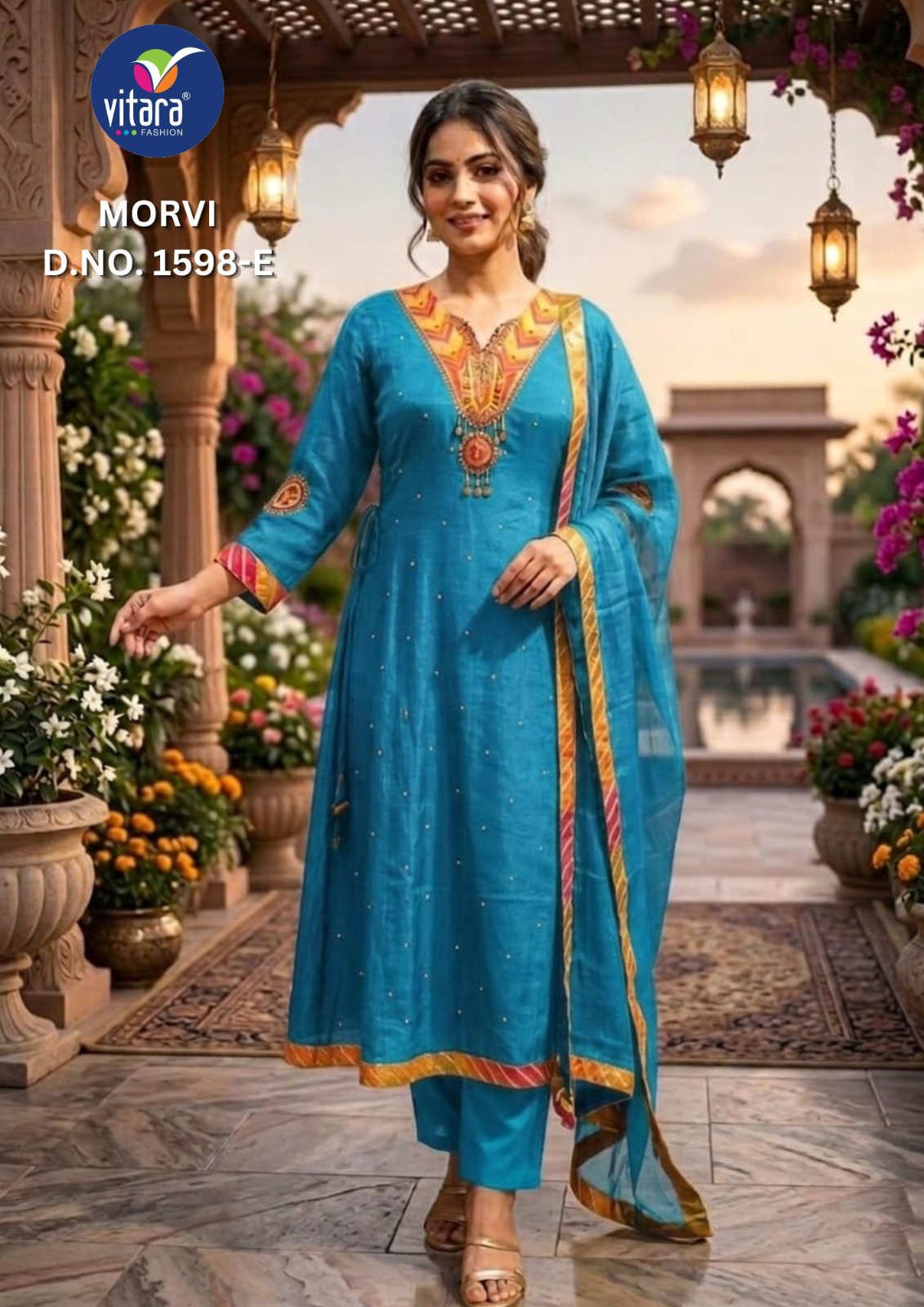 Vitara Morvi Kurti Set Mul Chanderi Embroidered Collection — Wholesale Readymade Suit, Vitara Fashion wholesale from Surat — view 3