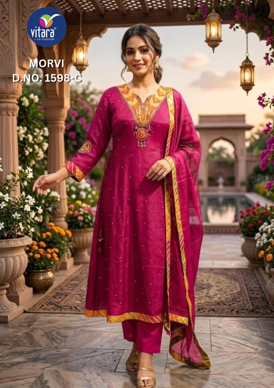 Vitara Morvi Kurti Set Mul Chanderi Embroidered Collection — Wholesale Readymade Suit, Vitara Fashion wholesale from Surat — view 6