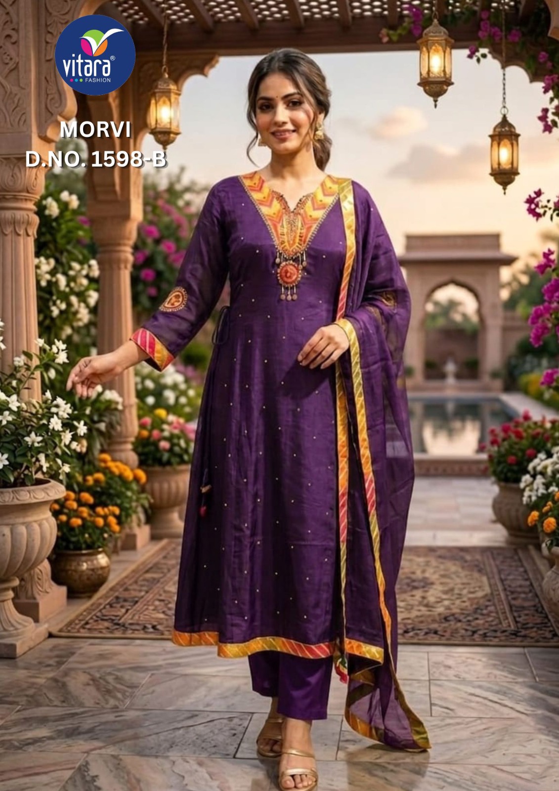 Vitara Morvi Kurti Set Mul Chanderi Embroidered Collection — Wholesale Readymade Suit, Vitara Fashion wholesale from Surat — view 2