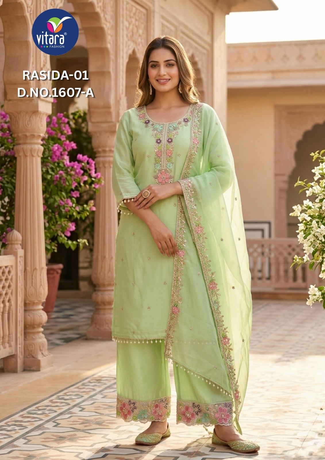 Vitara Rasida Vol 1 Gold Crush Beads Embroidered Kurti Set