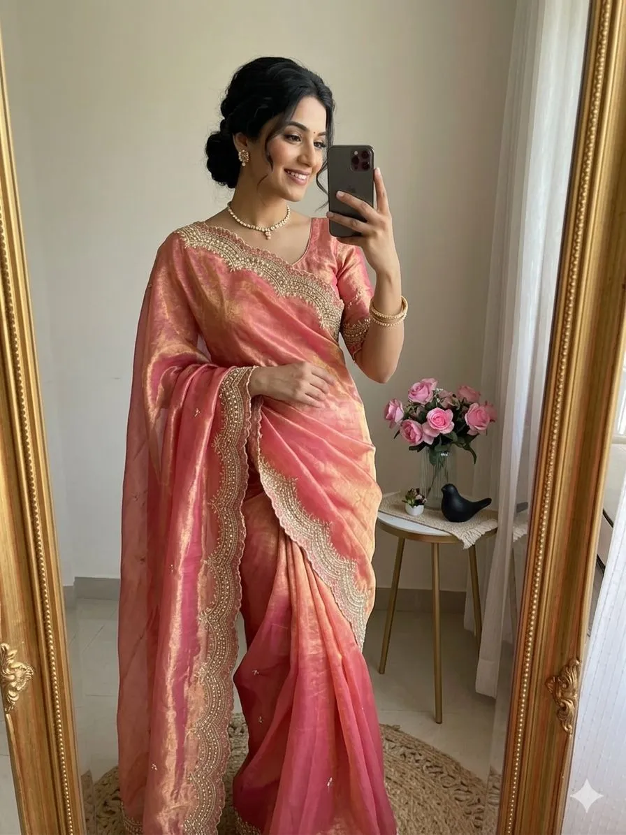 Vt 863 T Fandy Satin Silk Embroidered Saree