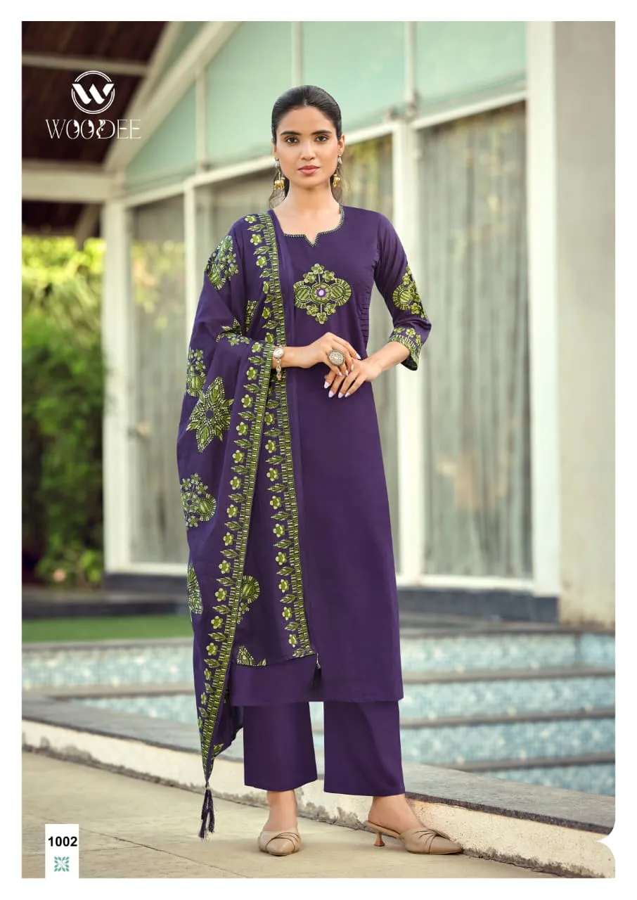 Woodee Haseen Cotton Thread Worked Readymade Salwar Suit — Wholesale Salwar Suits, Woodee wholesale from Surat — view 1
