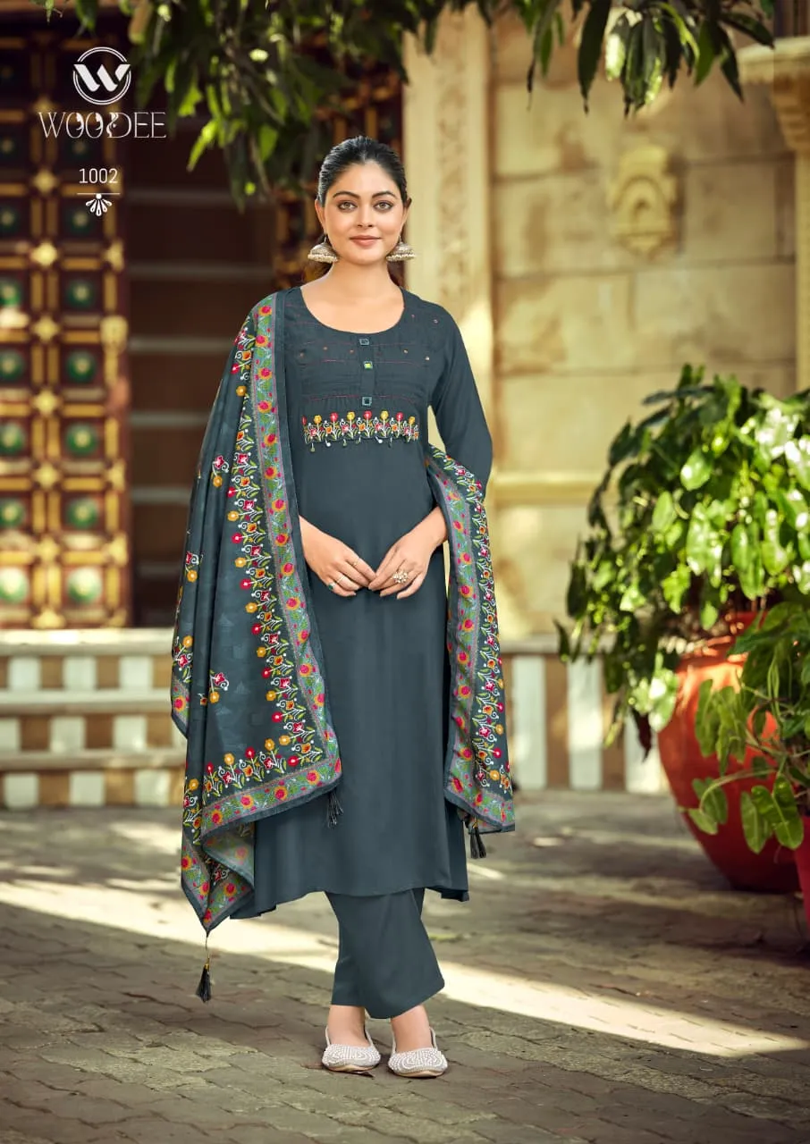 Woodee Sahiba Rayon Embroidered Rayon Salwar  Suit