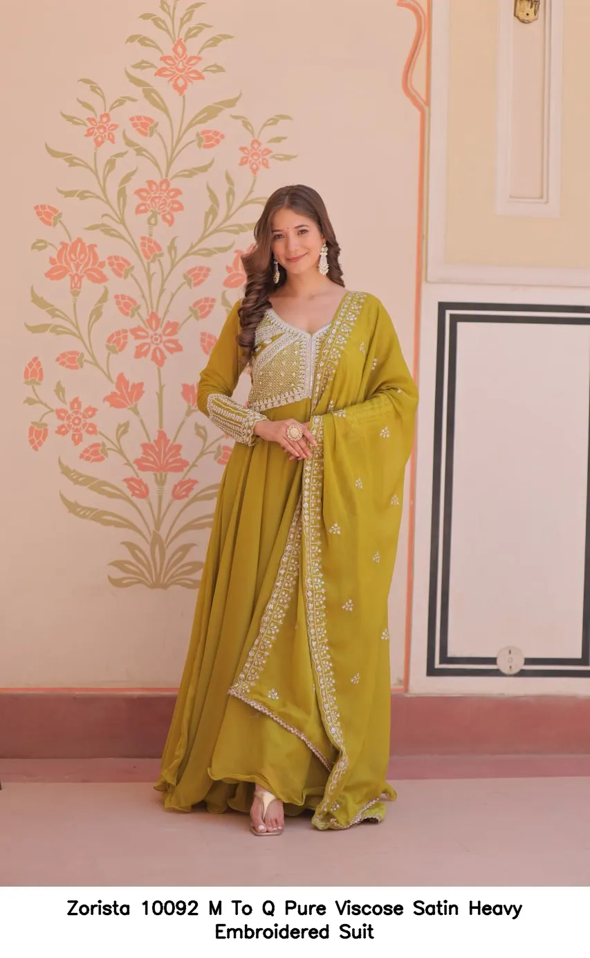 Zorista 10092 M To Q Pure Viscose Satin Heavy Embroidered Suit — Wholesale Readymade Pakistani Suits, Zorista wholesale from Surat — Photo 2