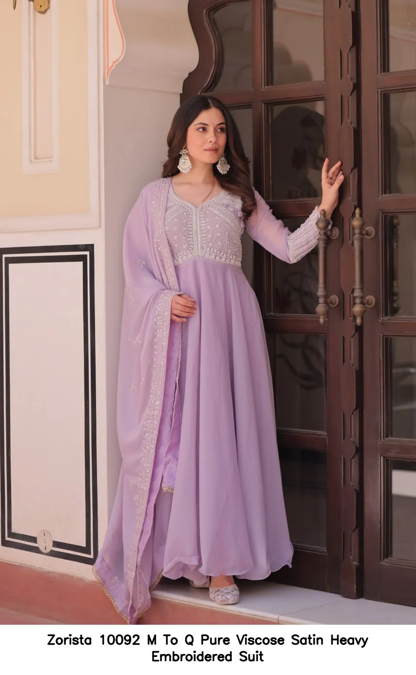 Zorista 10092 M To Q Pure Viscose Satin Heavy Embroidered Suit — Wholesale Readymade Pakistani Suits, Zorista wholesale from Surat — Photo 4
