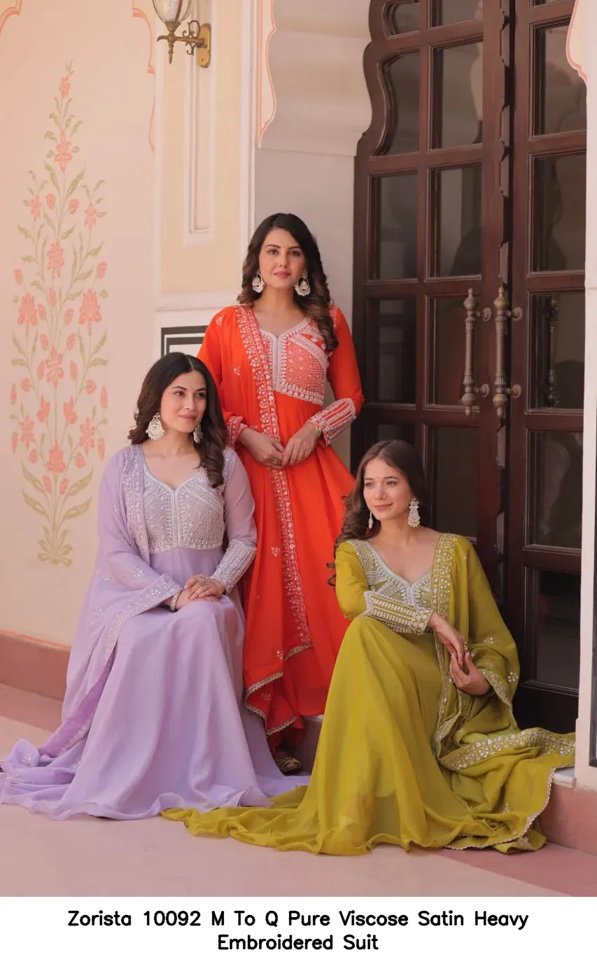 Zorista 10092 M To Q Pure Viscose Satin Heavy Embroidered  Suit — Wholesale Salwar Suits, Zorista wholesale from Surat — view 7