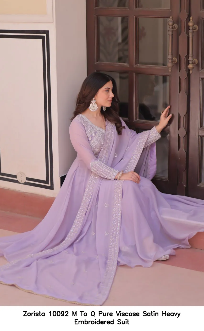Zorista 10092 M To Q Pure Viscose Satin Heavy Embroidered  Suit — Wholesale Salwar Suits, Zorista wholesale from Surat — view 8