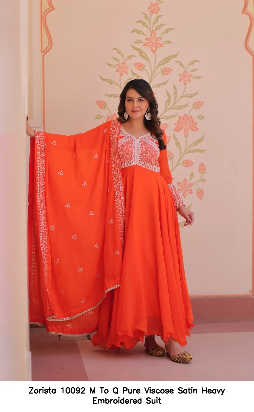 Zorista 10092 M To Q Pure Viscose Satin Heavy Embroidered  Suit — Wholesale Salwar Suits, Zorista wholesale from Surat — view 9