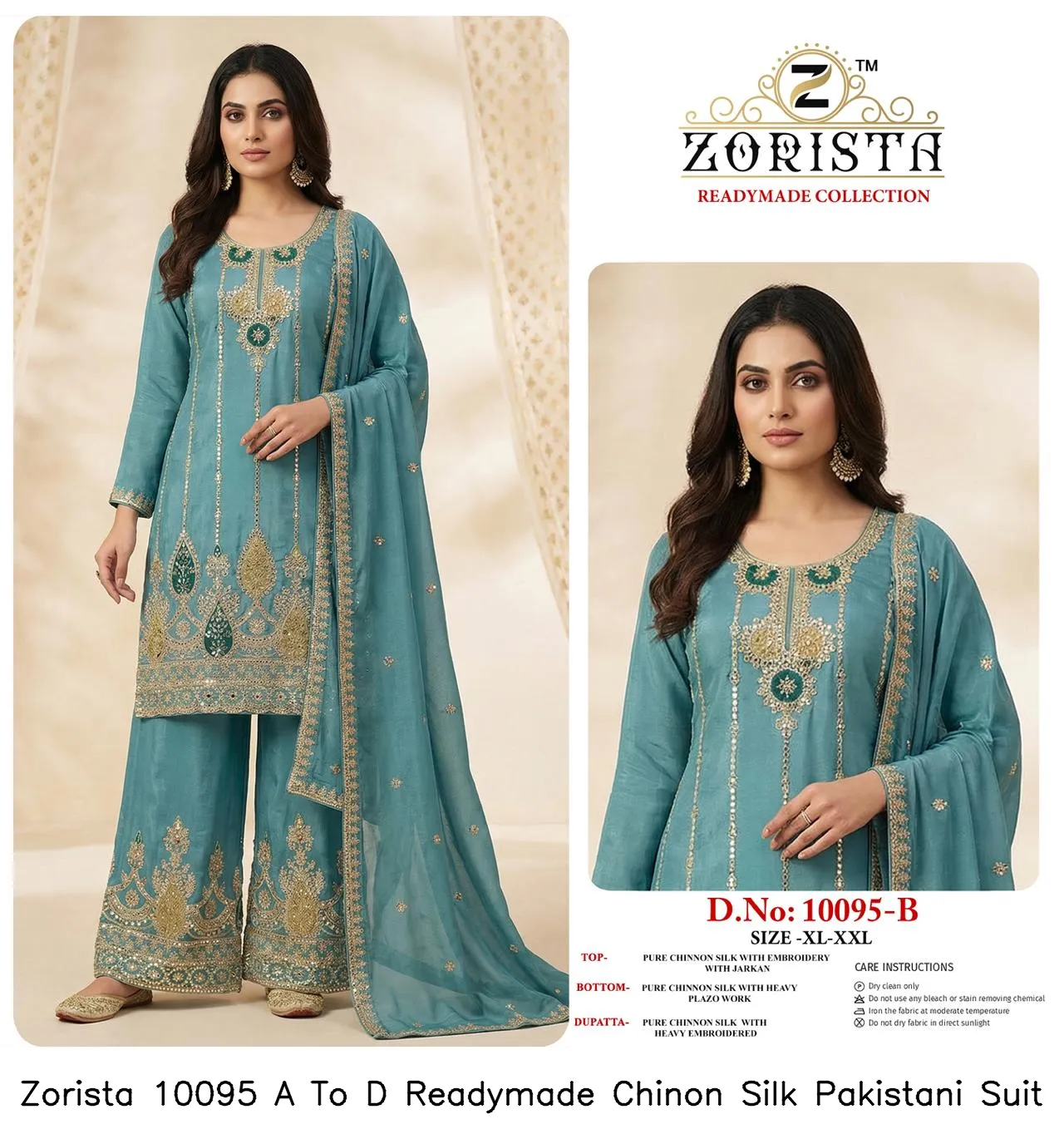 Zorista 10095 A To D Readymade Chinon Silk Pakistani Suit — Wholesale Pakistani Suits, Zorista wholesale from Surat — view 3