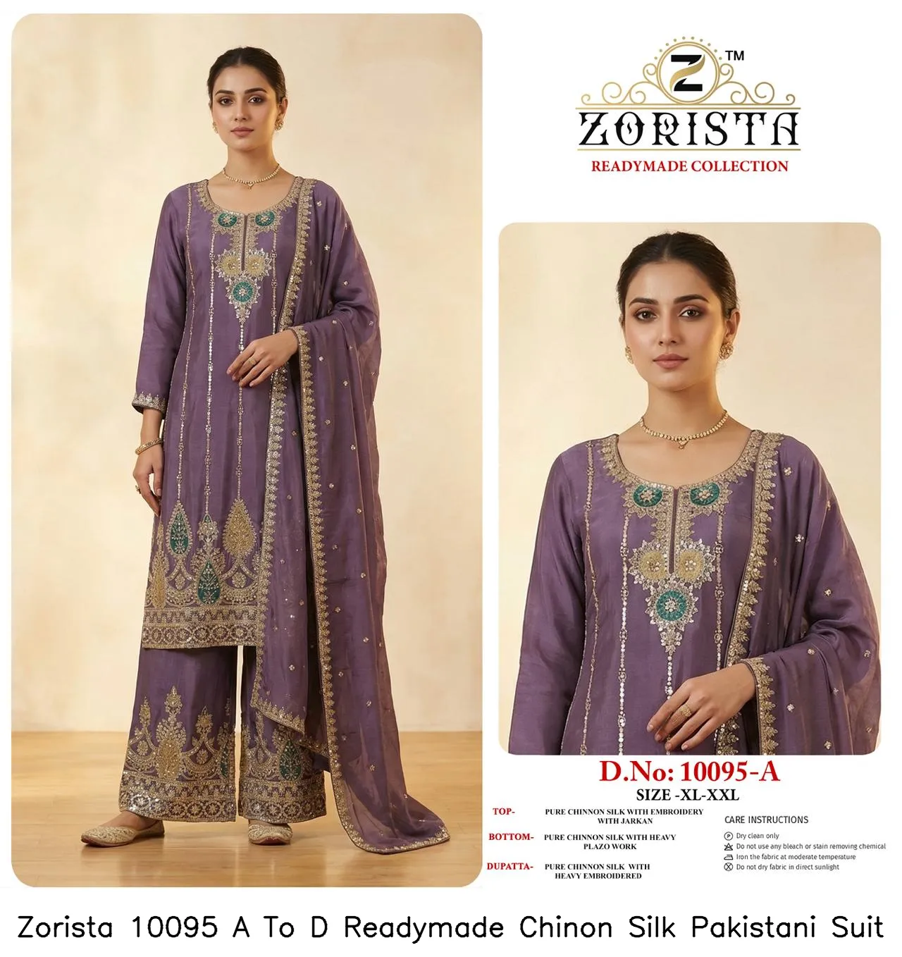 Zorista 10095 A To D Readymade Chinon Silk Pakistani Suit — Wholesale Pakistani Suits, Zorista wholesale from Surat — view 4
