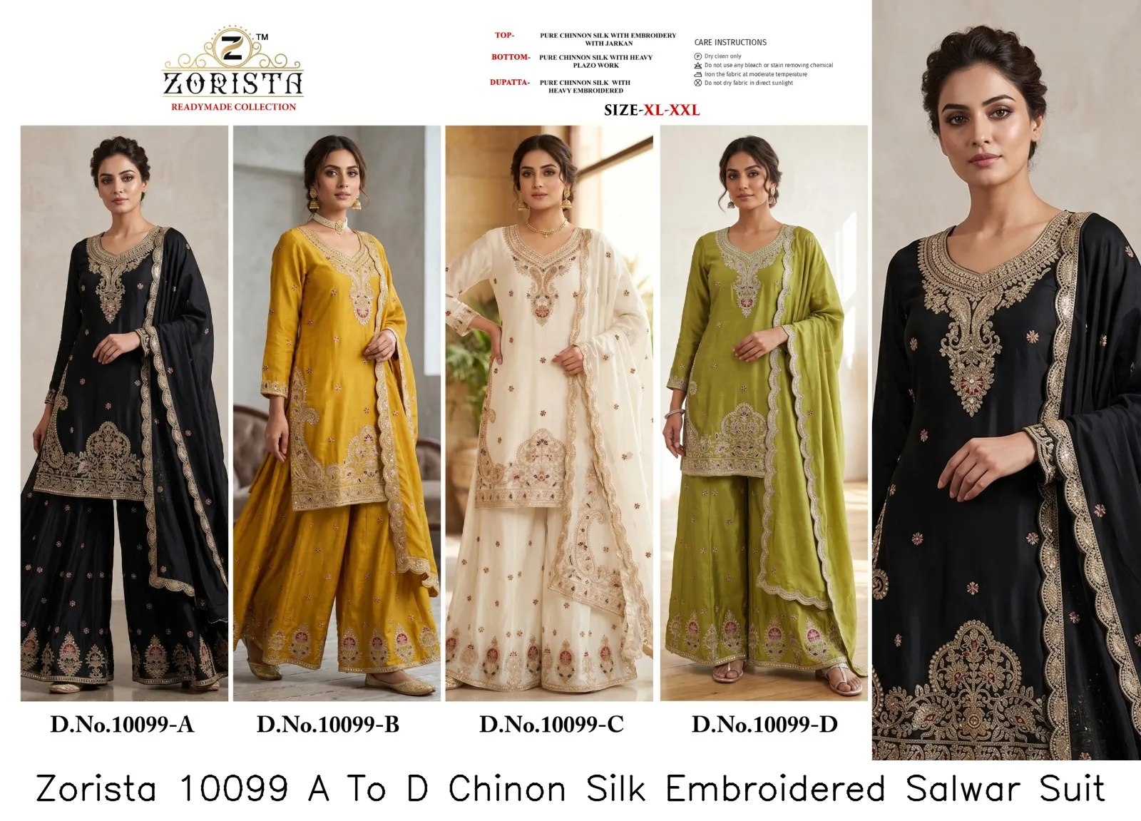 Zorista 10099 A To D Chinon Silk Embroidered Salwar Suit — Wholesale Readymade Pakistani Suits, Zorista wholesale from Surat — Photo 3