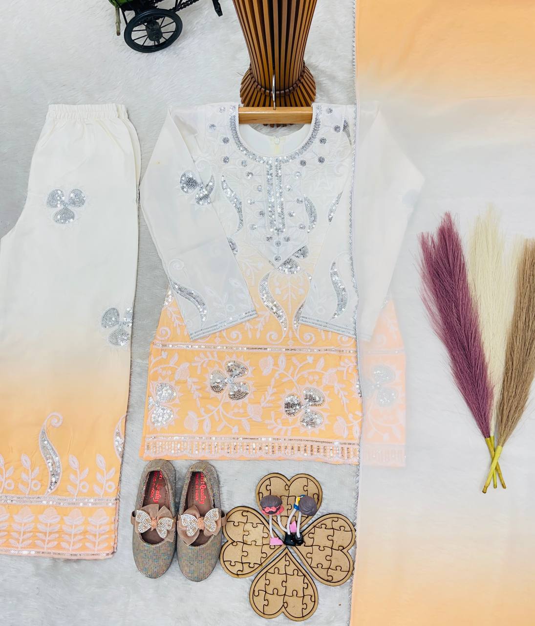 OC 249 Heavy Natural Crepe Kids Palazzo Suit Collection — Singles, Vardan Ethnic wholesale from Surat — view 4