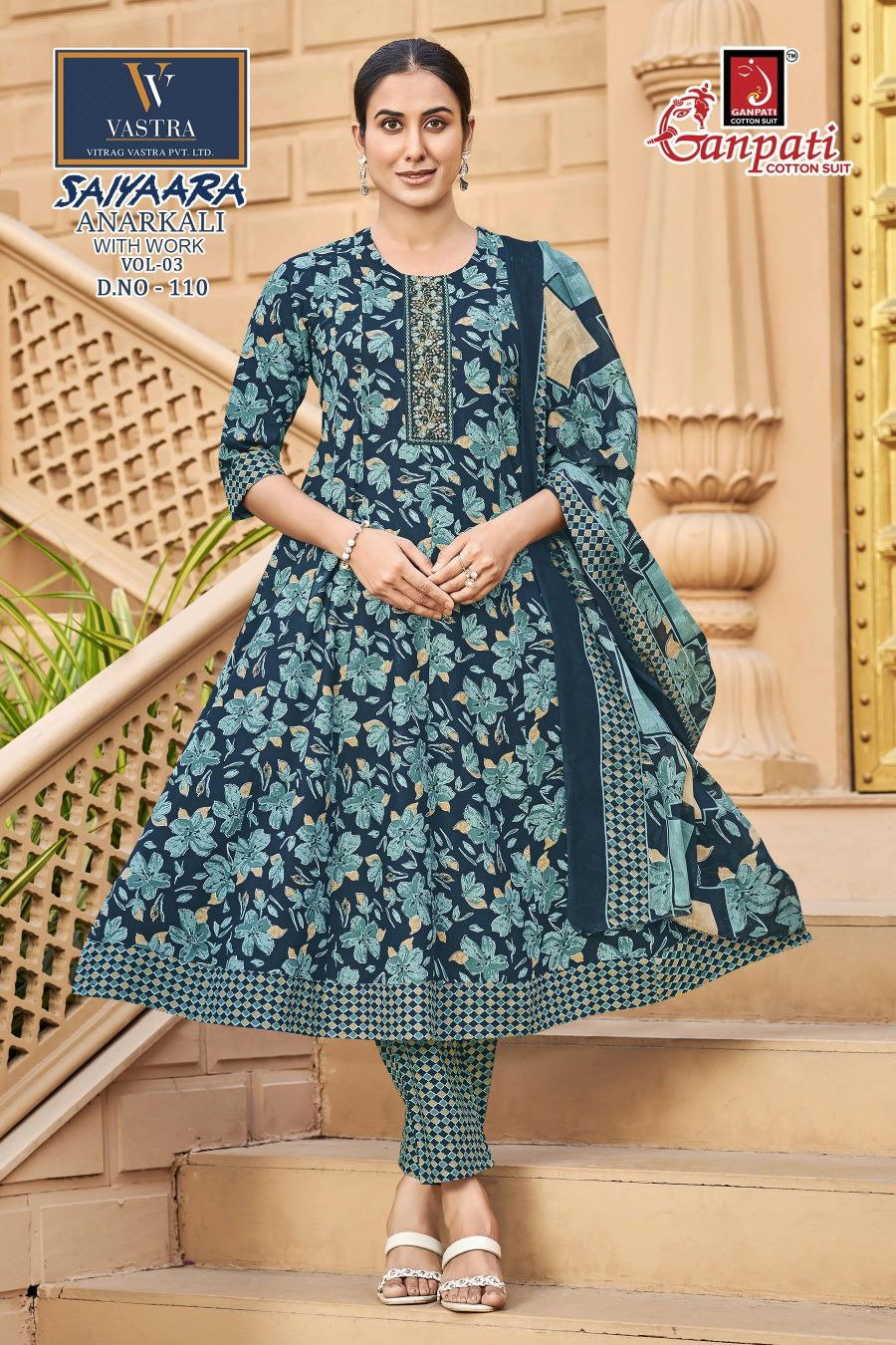 Ganpati Saiyaara Vol 3 Anarkali Style Cotton Printed Readymade Salwar Suit — Wholesale Readymade Suit, Ganpati Cotton Suit wholesale from Surat — view 7
