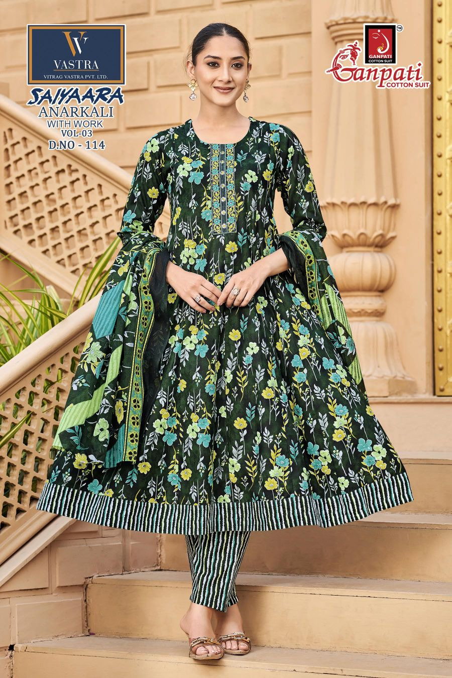 Ganpati Saiyaara Vol 3 Anarkali Style Cotton Printed Readymade Salwar Suit — Wholesale Readymade Suit, Ganpati Cotton Suit wholesale from Surat — view 3
