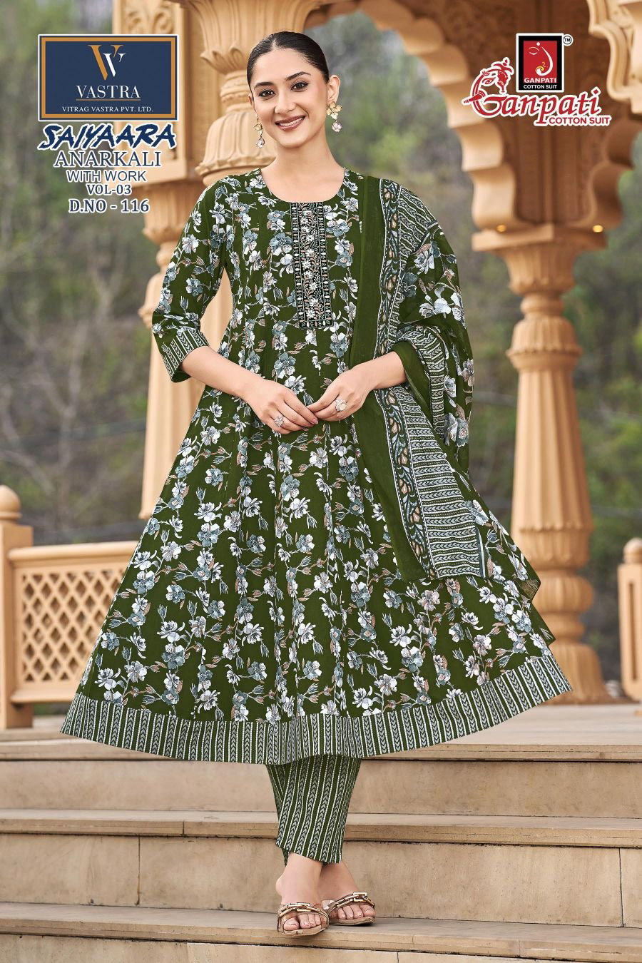 Ganpati Saiyaara Vol 3 Anarkali Style Cotton Printed Readymade Salwar Suit — Wholesale Readymade Suit, Ganpati Cotton Suit wholesale from Surat — view 2