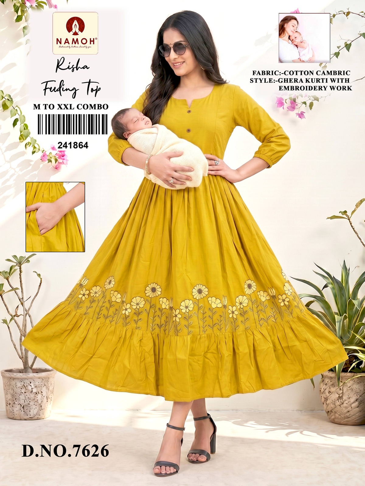 Namoh Risha Cotton Cambric Feeding Kurti Catalog — Wholesale Kurtis, Vardan Ethnic wholesale from Surat — view 5