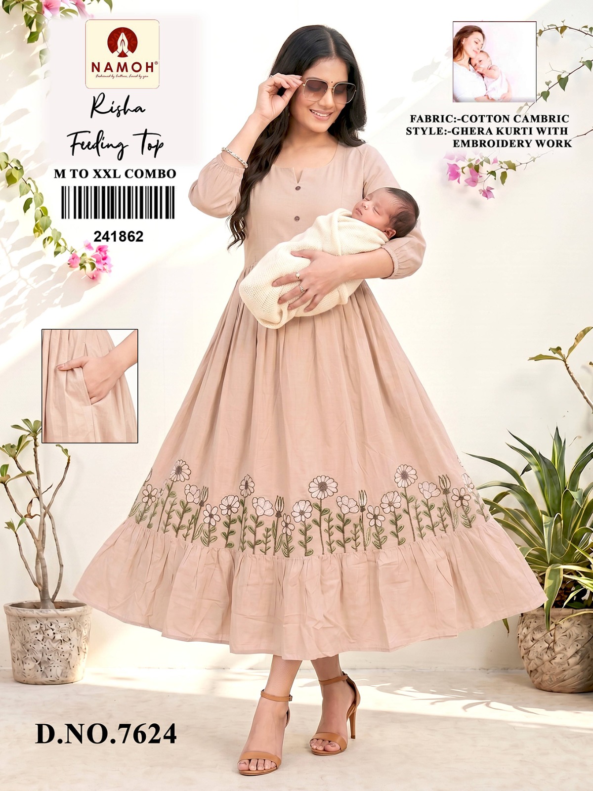 Namoh Risha Cotton Cambric Feeding Kurti Catalog — Wholesale Kurtis, Vardan Ethnic wholesale from Surat — view 4