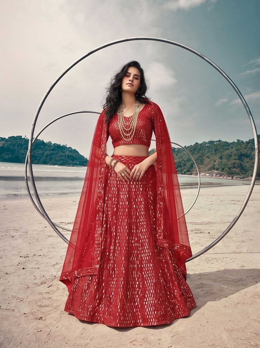Kb Series 8101 Butterfly Net Sequence Worked Lehenga Choli