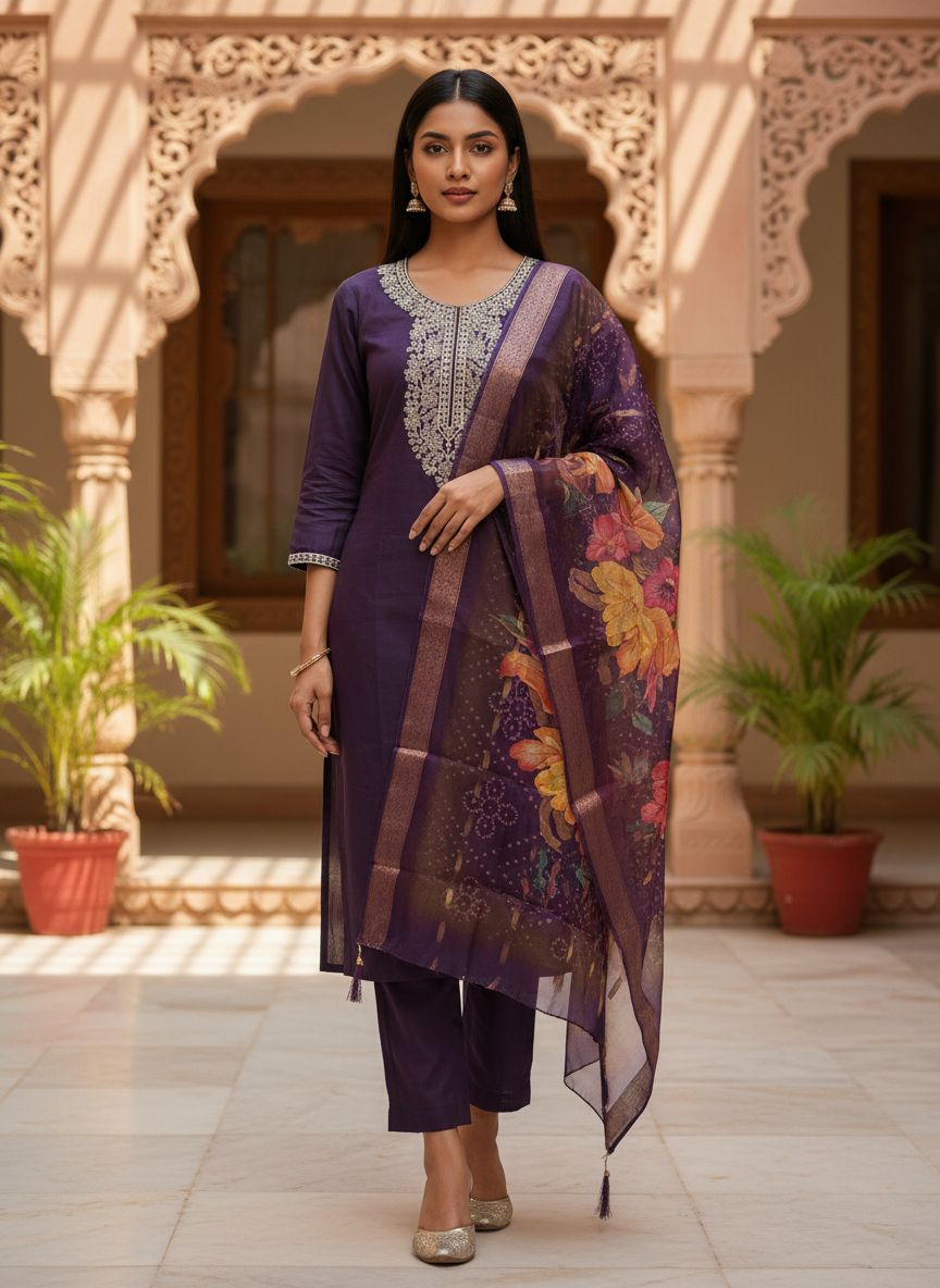 Kapil Trendz Roman Silk Kurti Pant Dupatta Collection — Wholesale Readymade Suit, Vardan Ethnic wholesale from Surat — view 4