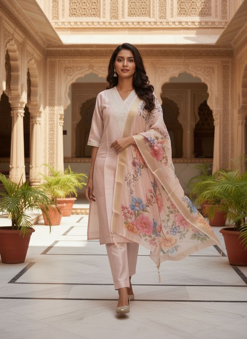Kapil Trendz Roman Silk Kurti Pant Dupatta Collection — Wholesale Readymade Suit, Vardan Ethnic wholesale from Surat — view 3