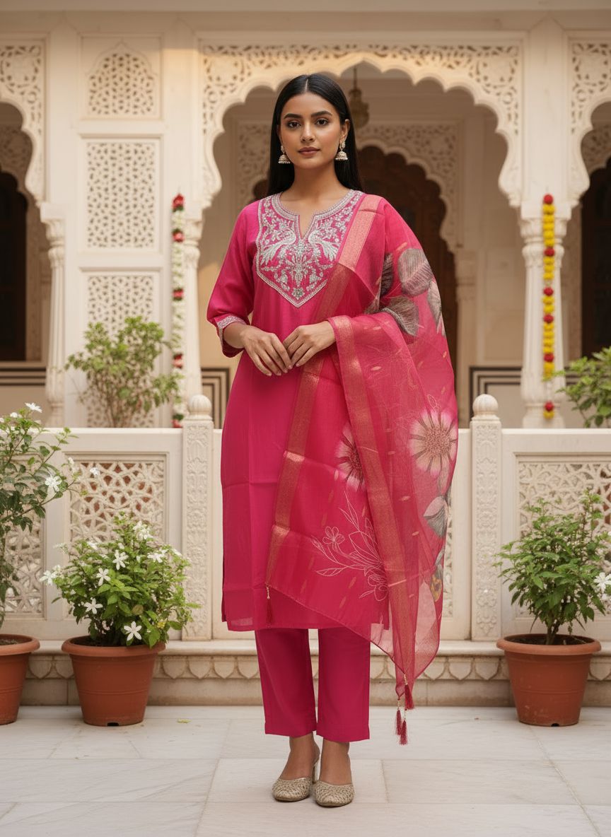 Kapil Trendz Roman Silk Kurti Pant Dupatta Collection