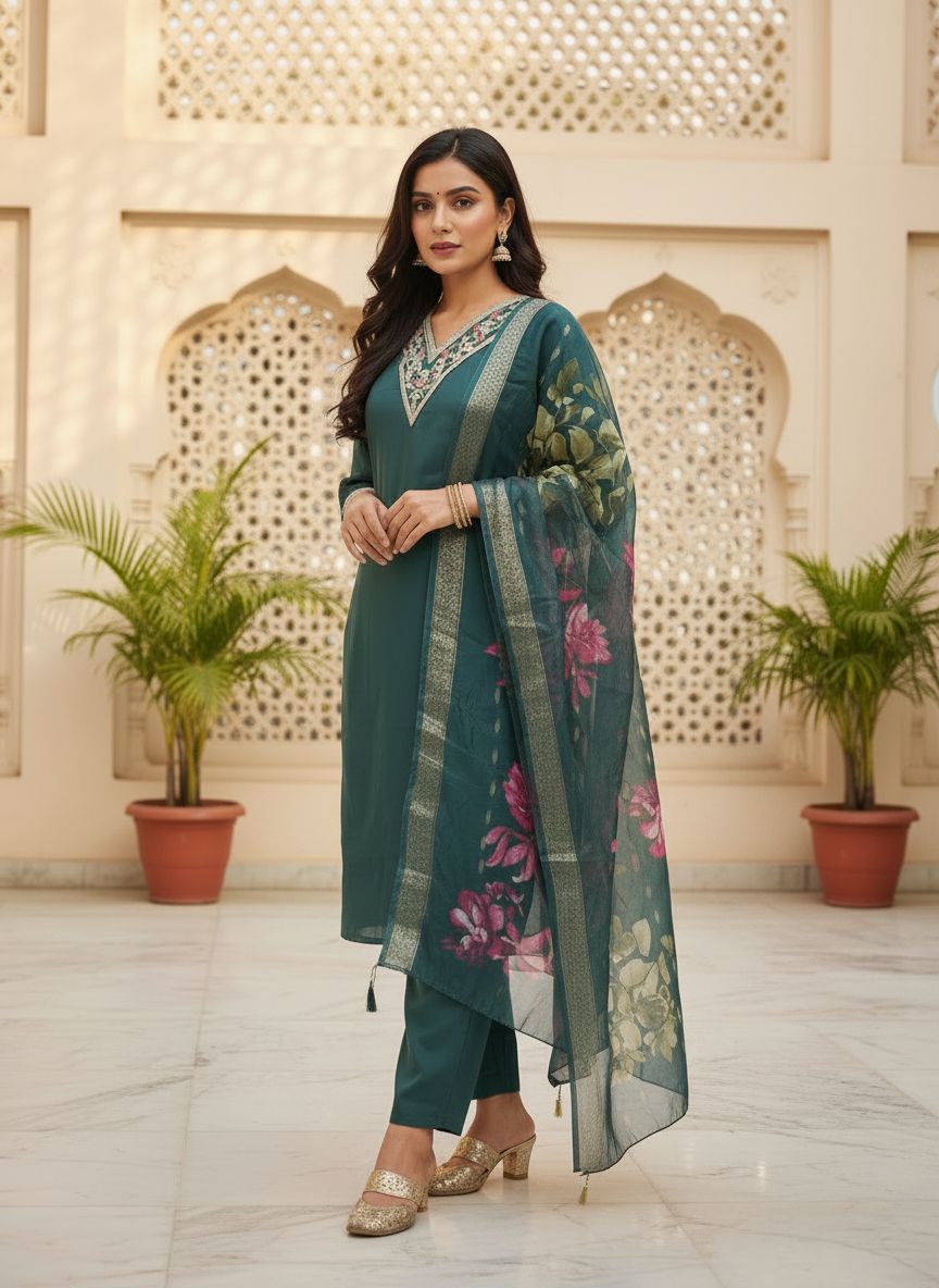 Kapil Trendz Roman Silk Kurti Pant Dupatta Collection — Wholesale Readymade Suit, Vardan Ethnic wholesale from Surat — view 2