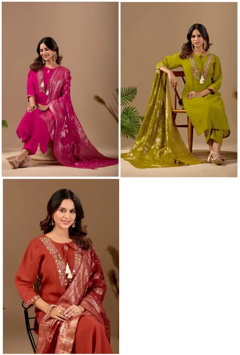 Md 109 Mul Chanderi Embroidered Kurti With Bottom Dupatta Set — Wholesale Salwar Suits, Vardan Ethnic wholesale from Surat — view 2