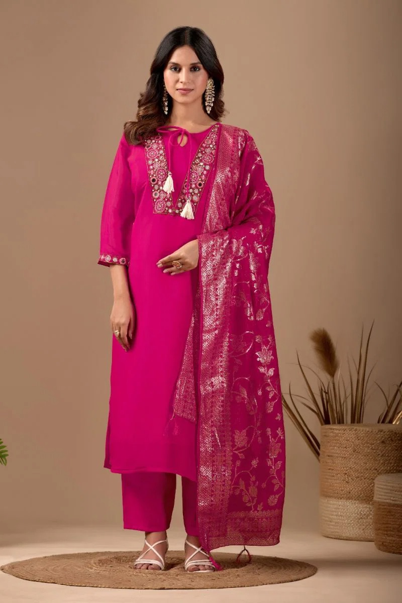 Md 109 Mul Chanderi Embroidered Kurti With Bottom Dupatta Set — Wholesale Salwar Suits, Vardan Ethnic wholesale from Surat — view 11