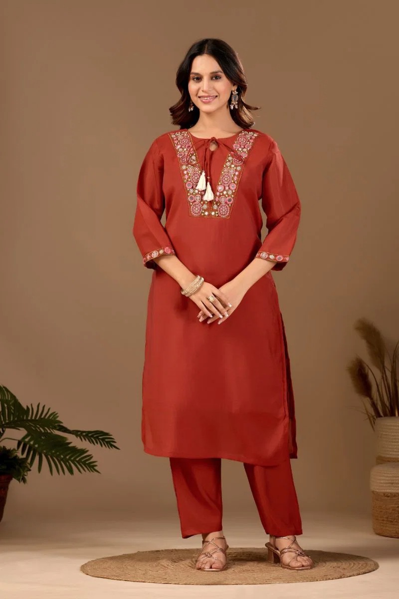 Md 109 Mul Chanderi Embroidered Kurti With Bottom Dupatta Set — Wholesale Salwar Suits, Vardan Ethnic wholesale from Surat — view 10