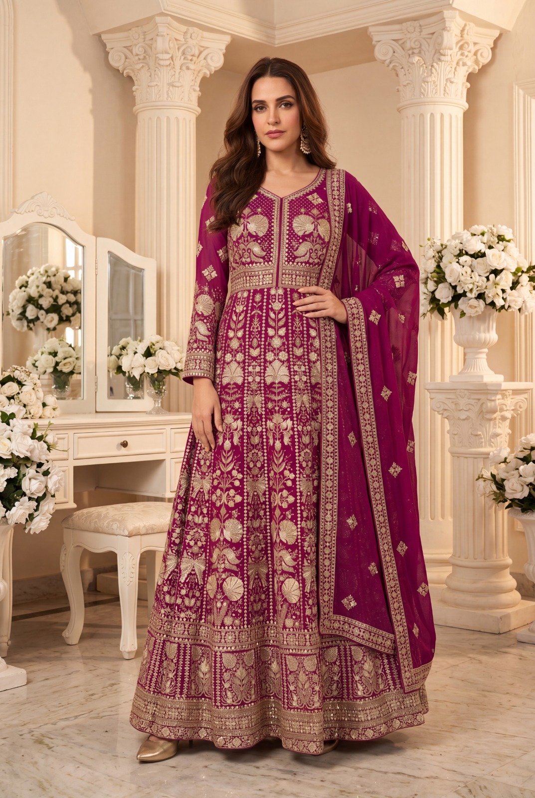Aahira 30001 To 30002 Georgette Embroidered Designer Gown Set — Wholesale Designer Salwar Suits, Vardan Ethnic wholesale from Surat — view 6