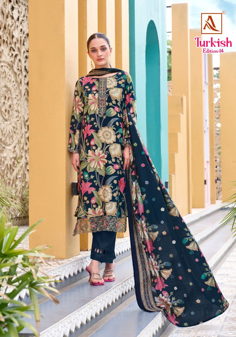 Alok Turkish Edition 14 Viscose Rayon Printed Dress Material — Wholesale Dress Material, Alok Suit wholesale from Surat — view 2