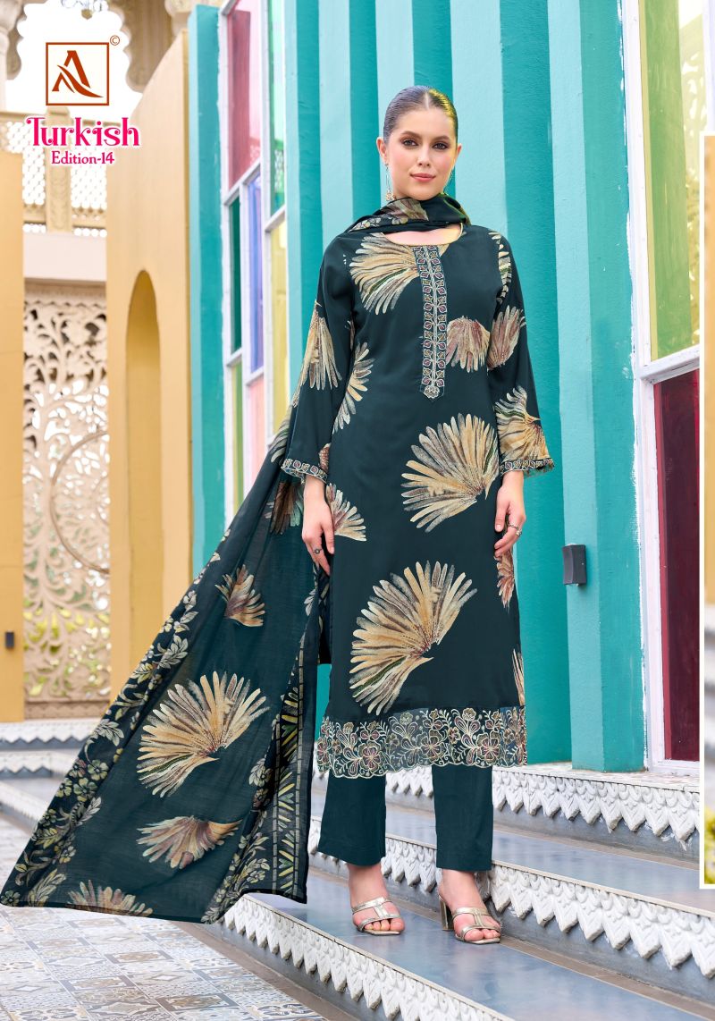 Alok Turkish Edition 14 Viscose Rayon Printed Dress Material — Wholesale Dress Material, Alok Suit wholesale from Surat — view 7
