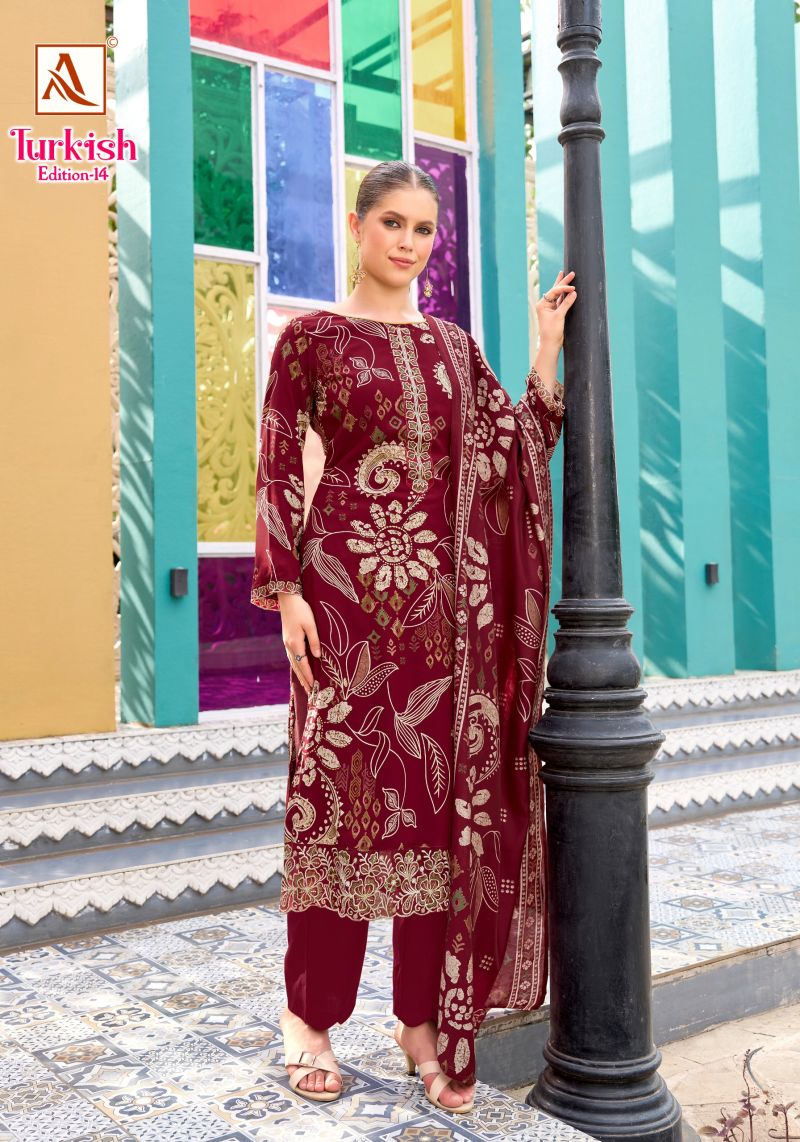 Alok Turkish Edition 14 Viscose Rayon Printed Dress Material — Wholesale Dress Material, Alok Suit wholesale from Surat — view 5