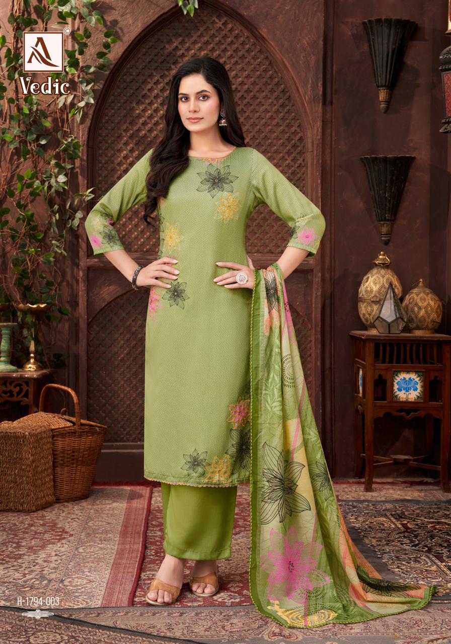 Alok Vedic Jam Digital Printed Unstitched Dress Material — Unstitched Dress Material Online, Alok wholesale from Surat — view 5