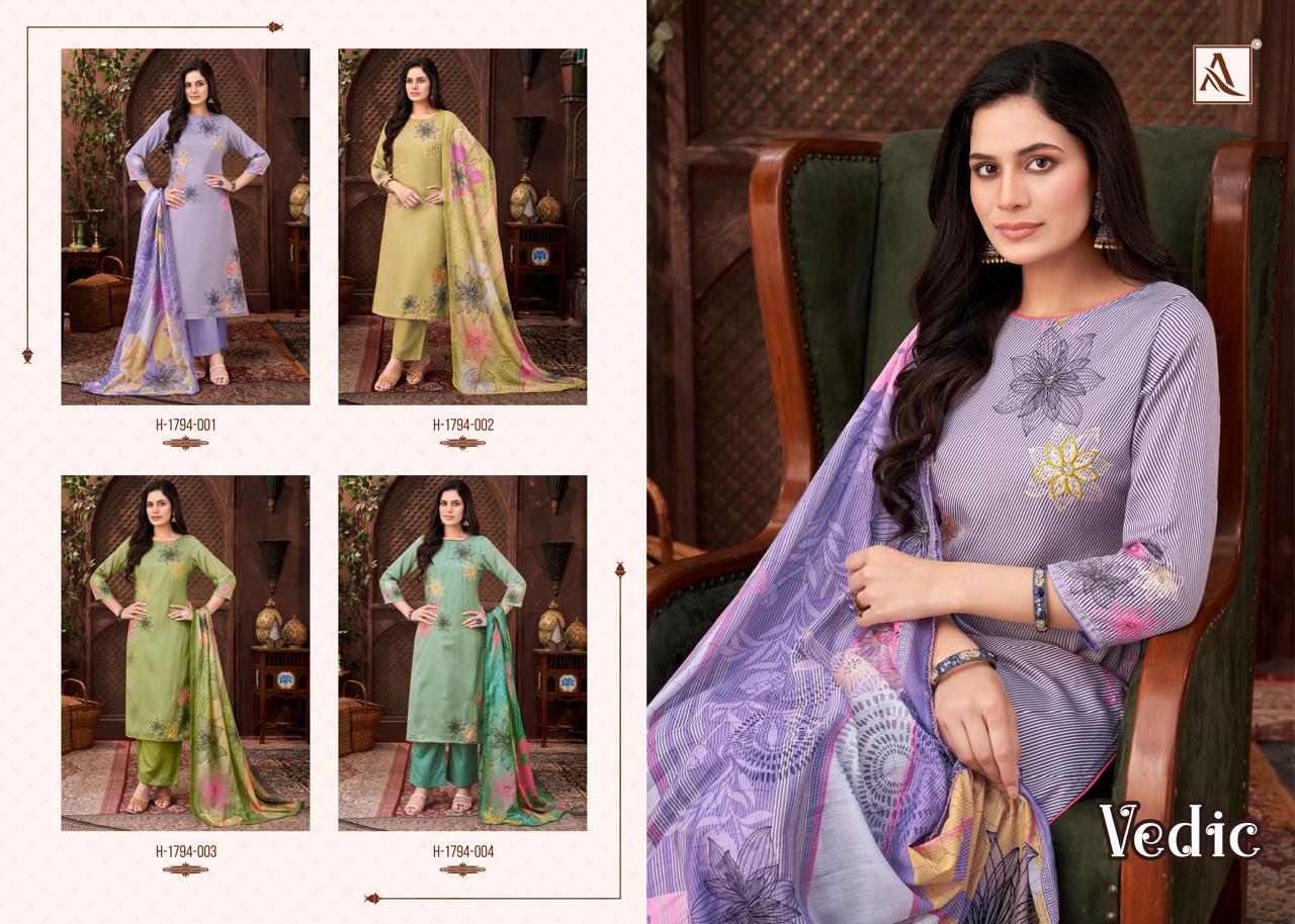 Alok Vedic Jam Digital Printed Unstitched Dress Material — Unstitched Dress Material Online, Alok wholesale from Surat — view 4