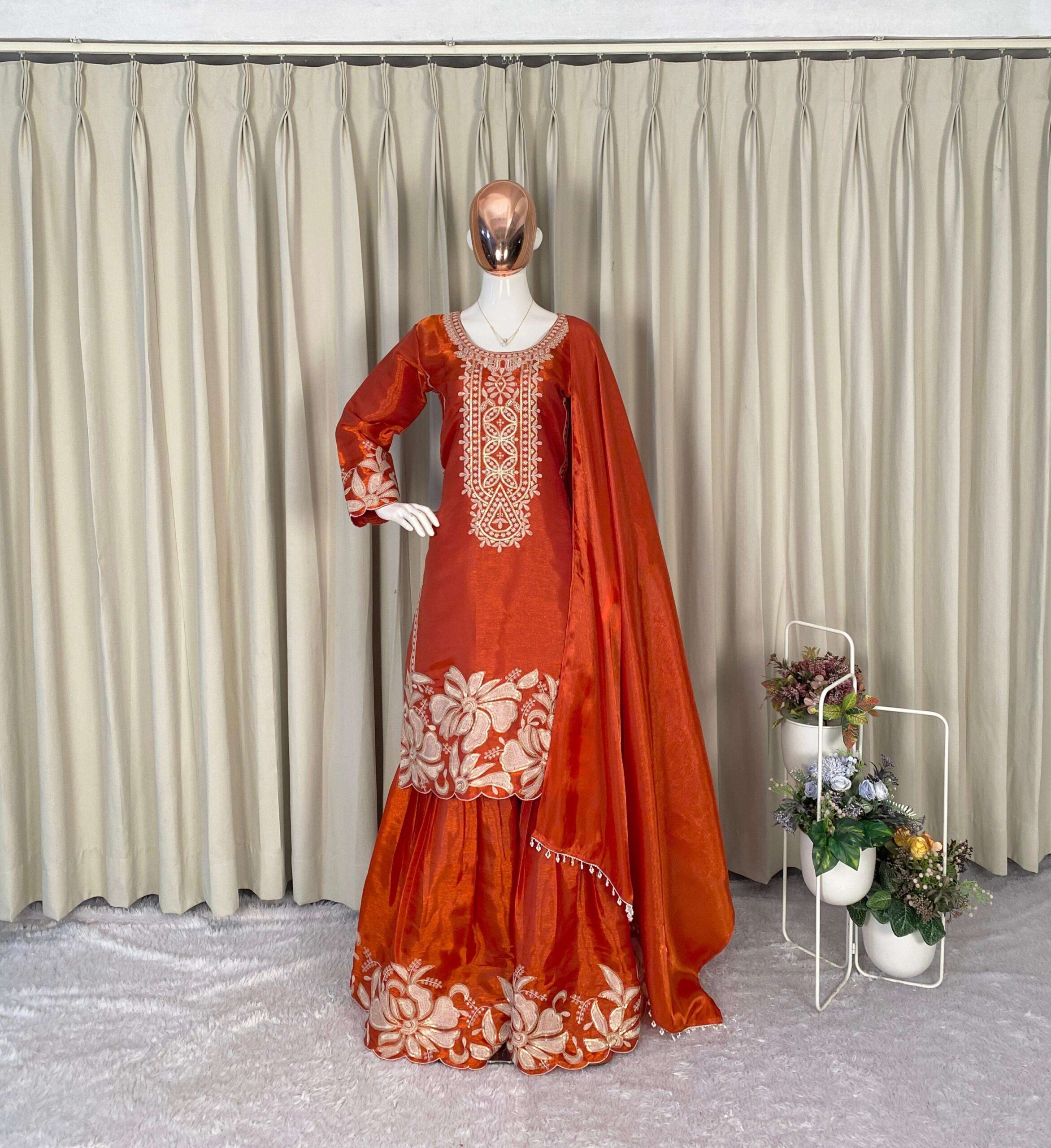 BE-442 Jimmy Choo Sequence Embroidered Sharara Suit Set — Wholesale Readymade Suit, Vardan Ethnic wholesale from Surat — view 3