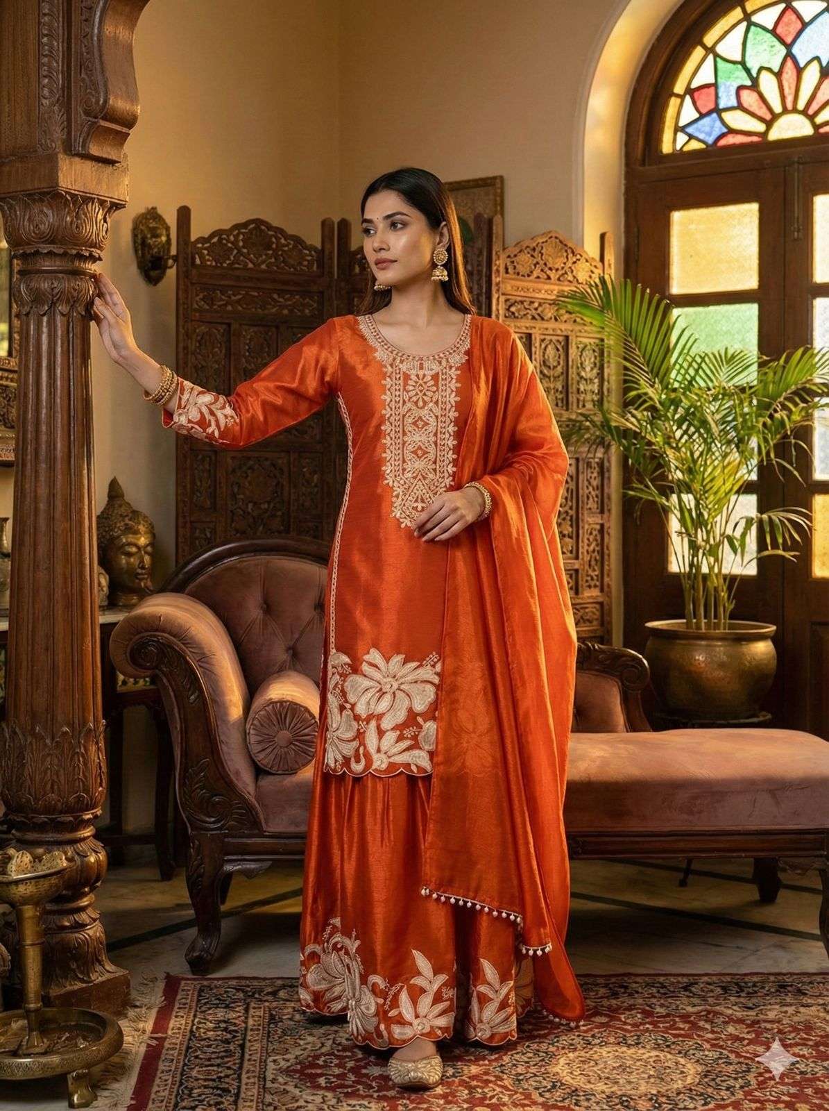 BE-442 Jimmy Choo Sequence Embroidered Sharara Suit Set