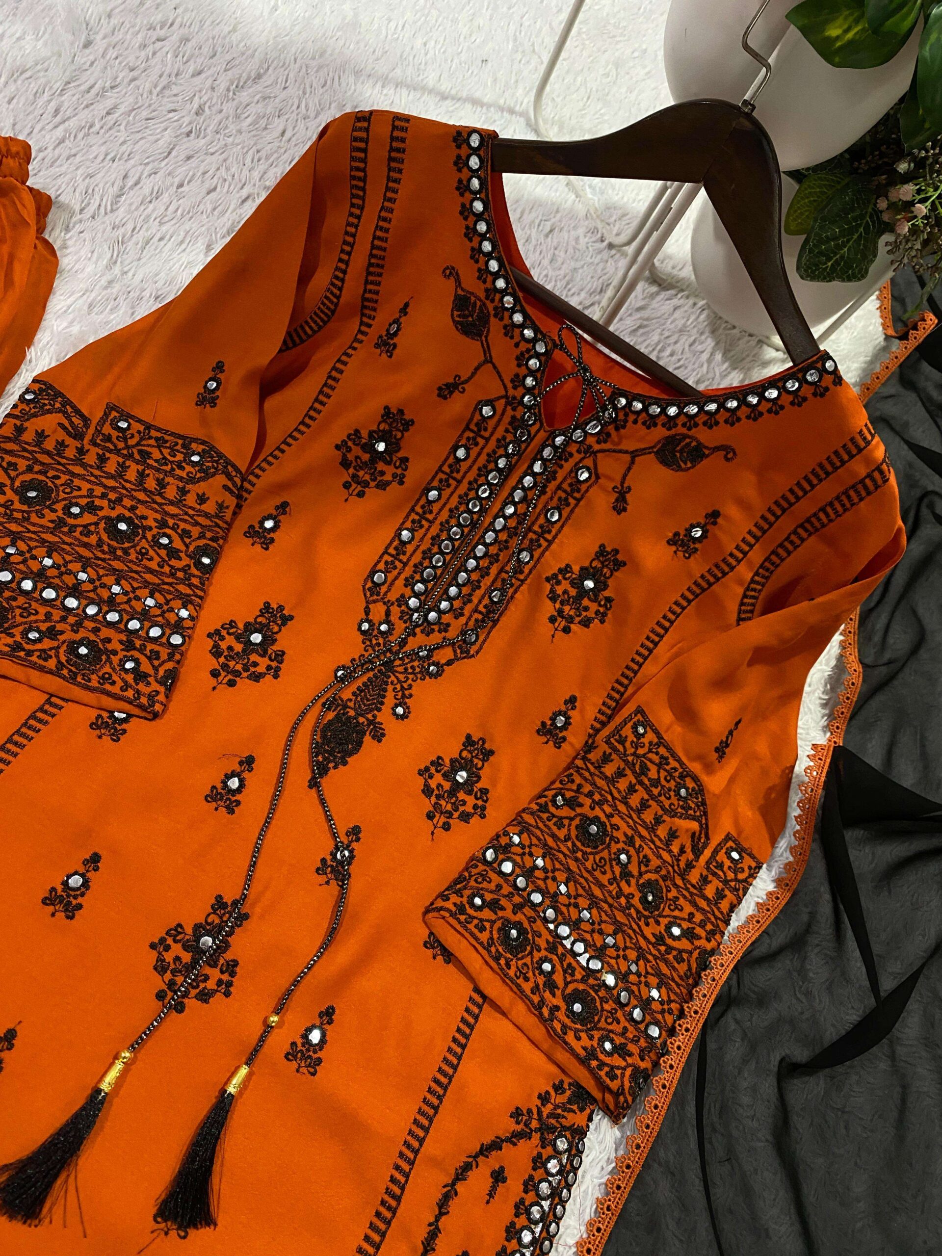 BE 465 Rayon Embroidery Designer Party Wear Ladies Suit — Wholesale Readymade Suit, Vardan Ethnic wholesale from Surat — view 6