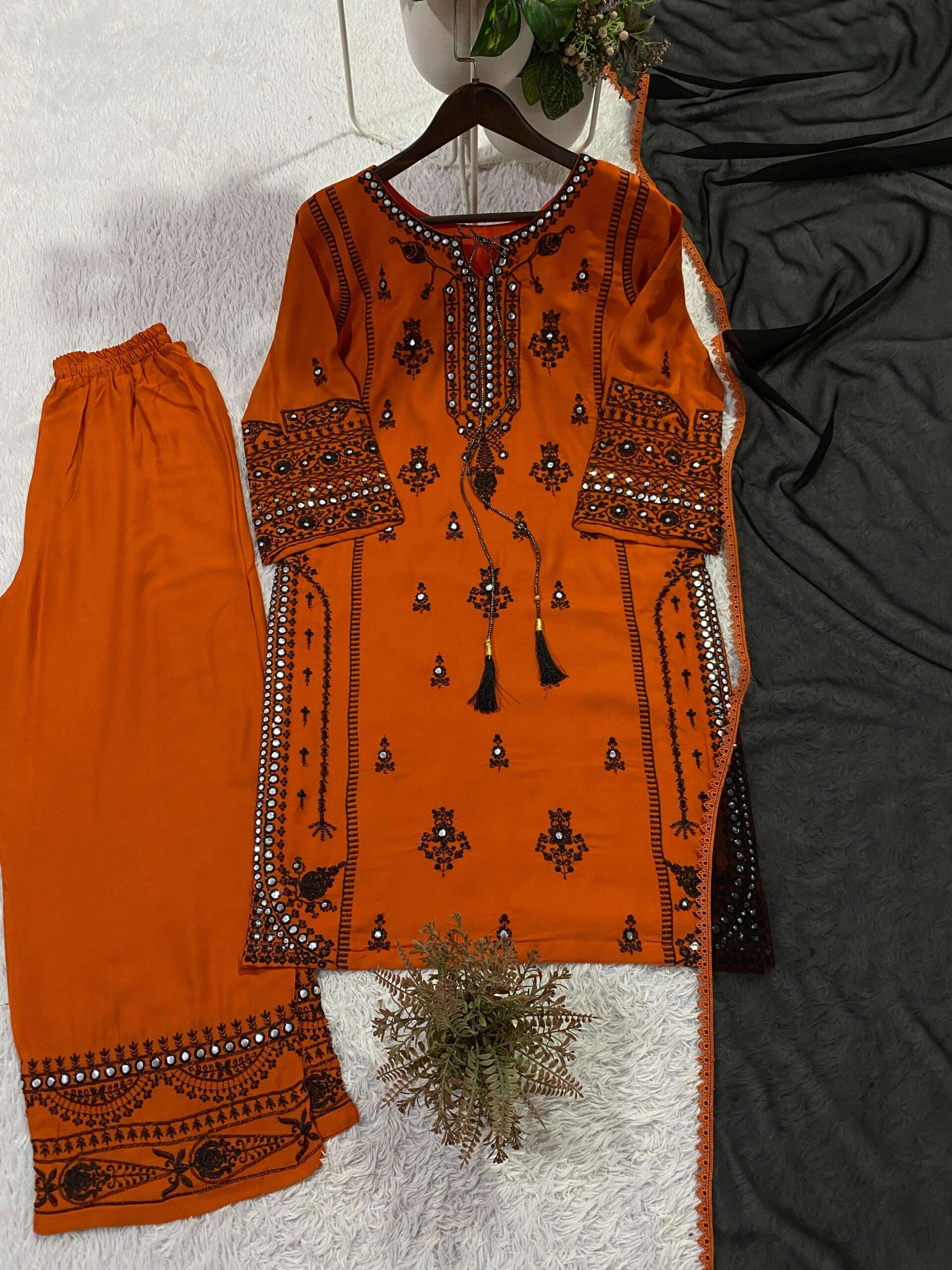 BE 465 Rayon Embroidery Designer Party Wear Ladies Suit — Wholesale Readymade Suit, Vardan Ethnic wholesale from Surat — view 5